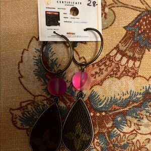 Elegant Pink and Brown Teardrop Earrings